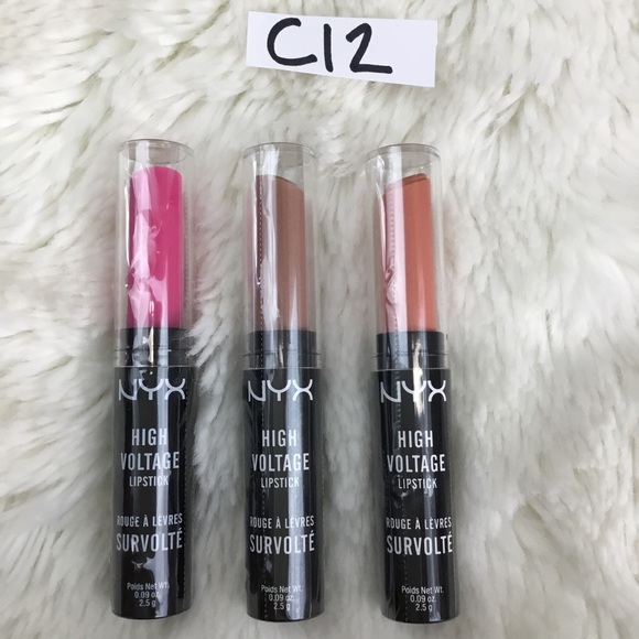 LOT of 3 NYX High Voltage Lipstick Nude, Pink C12 - Picture 2 of 5